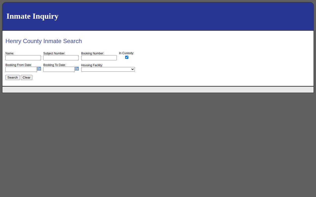 Henry County 24-hour release inquiry search fields