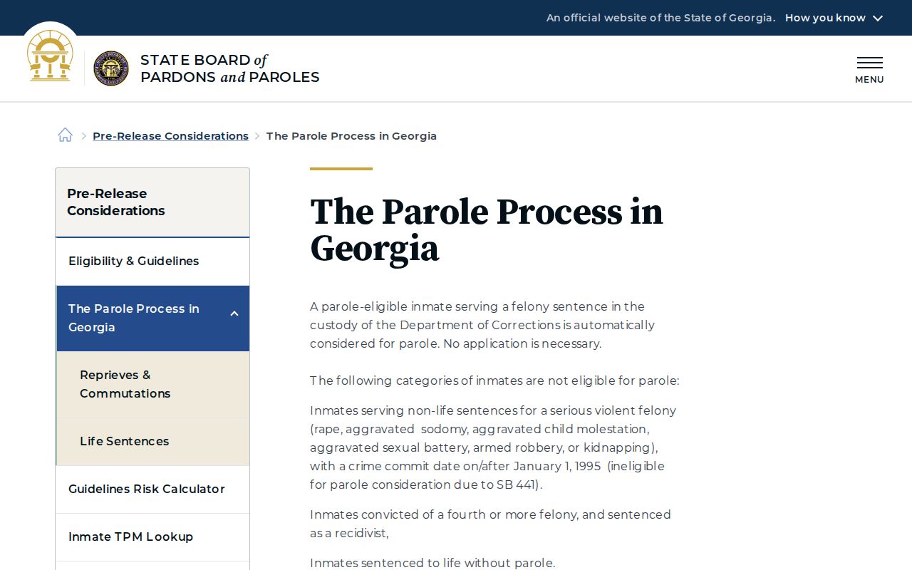 Henry County parole release process record from Georgia Parole Board
