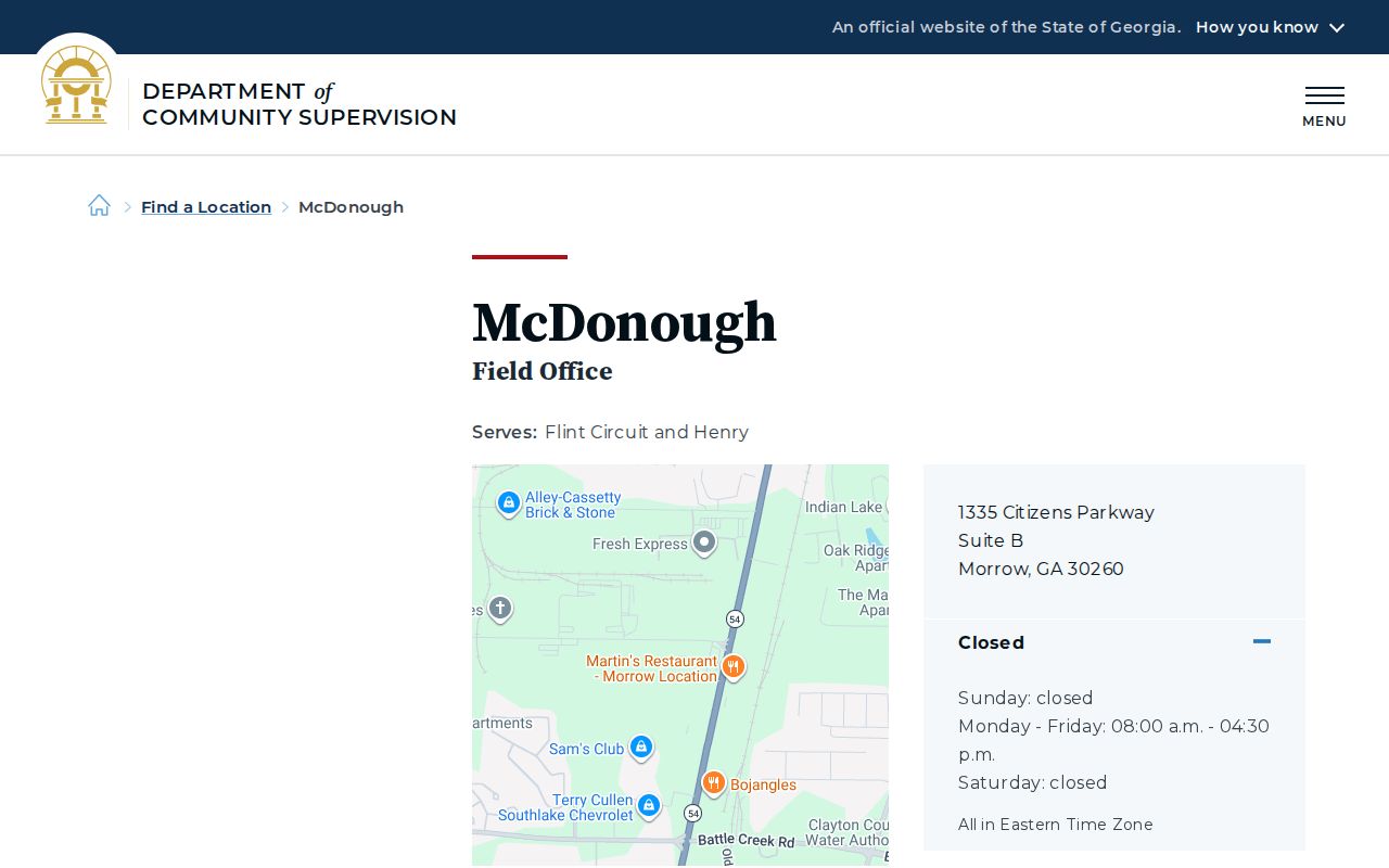 Henry County parole and probation DCS McDonough office record